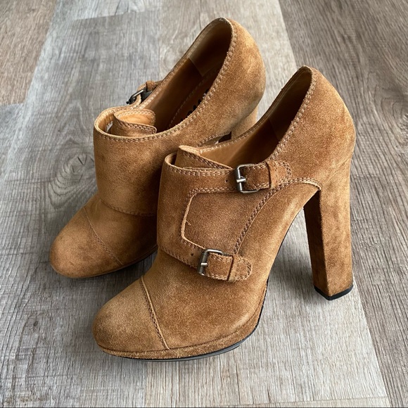Lanvin Brown Suede Monk Strap Platform Ankle Booties - Picture 2 of 9